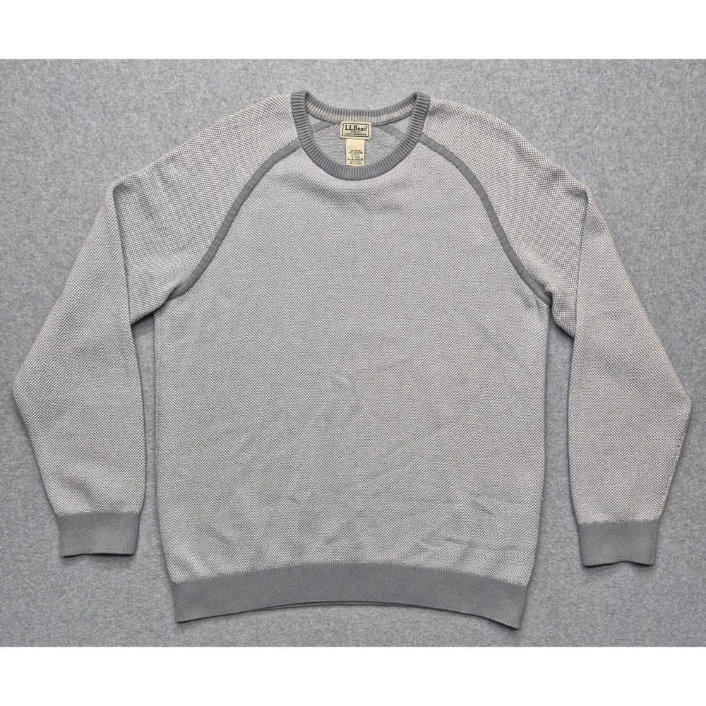 L.L. Bean Mens XLT Gray Waffle Knit Raglan Long Sleeve Crewneck Pullover Sweater